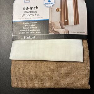 Mainstays Tan and White Blackout Curtain Set